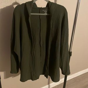 Dark Green Long Sleeve Hooded Cardigan